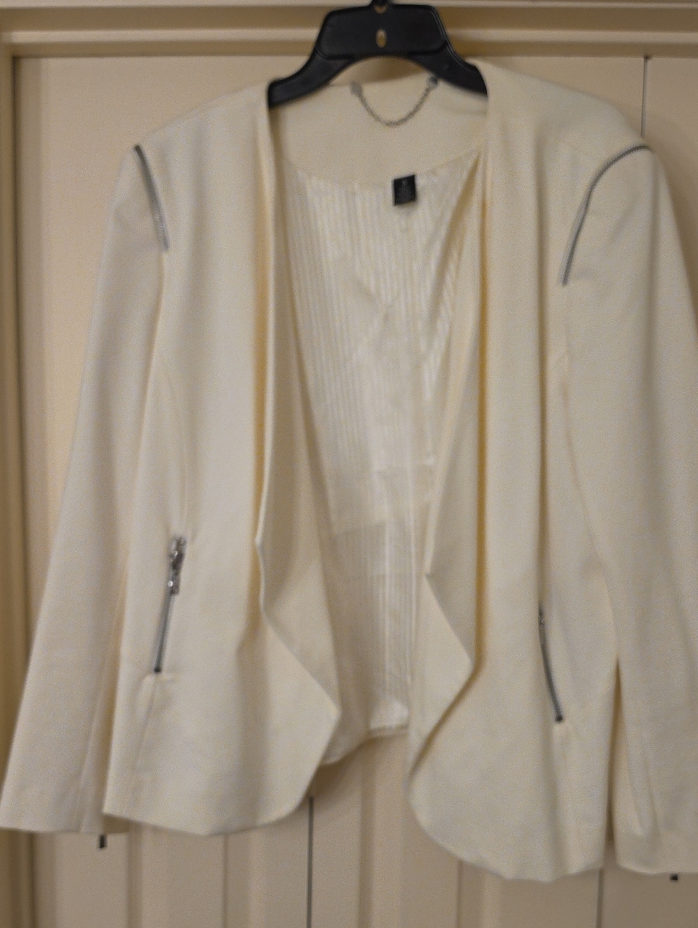 Chico's Cream Open-Front Blazer with Silver Zippers